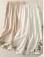 cheap Plain Cotton Linen Pant-Women&#039;s Cotton Linen Pants Chinos Ethnic Style Basic Casual Full Length High Waist Floral Embroidered Pocket Elastic Waist Comfort Outdoor Micro-elastic Vacation Street Daily Khaki Beige Summer
