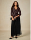 abordables Blouses Élégantes-Femmes Chemisier Hauts de soirée Nœud devant Élégant Métallique Moderne Manche 3/4 Col en V Hauts Réguliers Soirée robe demoiselle d honneur Semi-Formel Marron Printemps, Automne, Hiver, Été