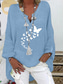 cheap Shirts-Women&#039;s Cotton Shirts Butterfly Basic Casual Long Sleeve V Neck Regular Tops Daily Print Black Navy Blue Sky Blue Summer Spring Fall