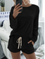 cheap Women’s Short Sets-Women&#039;s Fashion Streetwear Daily Shorts Sets Long Sleeve Crew Neck Plain Drawstring Casual Daily Black Pink Royal Blue Summer Loose Fit