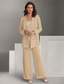 cheap Mom&#039;s Pant Suits-Silver Green Blue Formal Pantsuit Beach Wedding 3 Piece Mother of the Bride  Elegant Jewel Neck Chiffon Long Sleeve Wrap Included Lace Embroidery Solid Color