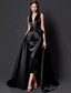 economico Vestiti da sera-Abito da sera elegante a trapezio color oro e verde, abito formale da sposa, lungo fino al pavimento, senza maniche, scollo a V, abito da madre della sposa color champagne, in raso elasticizzato con