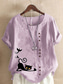 cheap Shirts-Women&#039;s Cotton Linen Shirts Animal Cat Elegant Vintage Tropical Short Sleeve Crew Neck Regular Tops Daily Holiday Vacation Wear Buttons Grass Green White Yellow Army Green Navy Blue Summer Spring
