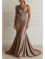 ieftine Rochii de seară sirenă-Trompetă  Sirenă Lungime Podea Rochii de bal Rochii de seara Rochie De Bal Rochie formală Elegant Manșon Lung Pe Umăr Nuntă Oficial Rochie roz Satin întins cu Pliuri