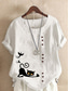 cheap Shirts-Women&#039;s Cotton Linen Shirts Animal Cat Elegant Vintage Tropical Short Sleeve Crew Neck Regular Tops Daily Holiday Vacation Wear Buttons Grass Green White Yellow Army Green Navy Blue Summer Spring