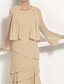 baratos Conjuntos de vestidos para mamãe-Duas Peças Linha A Até os Joelhos Vestido de convidada de casamento Vestido Para Mãe dos Noivos Sem Manga Manga Longa Scoop pescoço Elegante Simples Luxuoso Formal Convidado do casamento Chiffon com