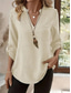 cheap Shirts-Women&#039;s Cotton Linen Shirts Solid Color Stylish Casual Long Sleeve V Neck Regular Tops Daily Buttons Blue Purple Green Khaki Beige Summer Spring