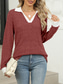 cheap Plain Tops-Women&#039;s Shirt Solid Color Stylish Casual Long Sleeve V Neck Regular Tops Daily Patchwork Black Red Blue Fuchsia Spring Fall