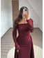 cheap Evening Dresses-Black Tie Beased Lace Sheath / Column Evening Gown Detachable Overskirt Elegant Dress Formal Wedding Sweep / Brush Train Long Sleeve Square Neck Sequined with Ruched Pearls 2025