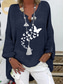cheap Shirts-Women&#039;s Cotton Shirts Butterfly Basic Casual Long Sleeve V Neck Regular Tops Daily Print Black Navy Blue Sky Blue Summer Spring Fall
