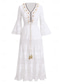 cheap Boho Dress-Women&#039;s Maxi Dress Sundress A Line Dress Vacation Party Birthday Party Going out Beach Solid Color 3/4 Length Sleeve V Neck White Apricot