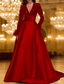 cheap BLACK-Black Tie A-Line Evening Gown Elegant Dress Carnival Formal Floor Length Long Sleeve V Neck Pocket Satin with Feather Sequin