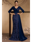 cheap BLUE-Floral Sequin Embroidered Lace Mermaid / Trumpet Evening Gown Elegant Dress Formal Wedding Sweep / Brush Train 3/4 Length Sleeve V Neck Satin with Pleats 2025