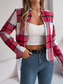 cheap Print Coats-Women&#039;s Casual Jacket Comfortable Breathable Print Casual Plaid Vacation Street Daily Wear Going out Open Front Short Stand Collar Regular Fit Long Sleeve Outerwear Navy Red Green Summer Spring