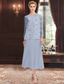 preiswerte Mit Jacke-Paillettenspitze, zweiteiliges A-Linien-Kleid für die Brautmutter, elegant, schlicht, luxuriös, Chiffon, U-Boot-Ausschnitt, Midi-Länge, ärmellos, mit langärmliger Jacke 2025