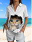 cheap Animals Tops-Women&#039;s Shirt Long Sleeve Button Down Blouse Graphic Animal Cat Vintage Tropical Daily Sleeveless Short Sleeve Shirt Collar Regular Tops Daily Black And White Black White Dusty Blue Green