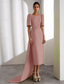 cheap Cocktail Dresses-Green Column Cocktail Elegant Dress Formal Wedding Guest Ankle Length Short Sleeve Crew Neck Stretch Crepe with Shawl