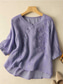 economico Camicie-Per donna Camicia Blusa Camicie di cotone e lino Tinta unica Elegante Casual Manica 3/4 Girocollo Top Regolari Quotidiano Ricamato Bottoni Giallo Rosso Viola Verde Estate Primavera