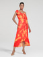 abordables Robes de vacances-Robe mi-longue à basque pour femmes, tenue d'invité de mariage, violet, orange, manches courtes, volants fleuris, cravate sur le devant, printemps &amp;amp; été asymétrique romantique s m l