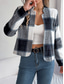 cheap Print Coats-Women&#039;s Casual Jacket Comfortable Breathable Print Casual Plaid Vacation Street Daily Wear Going out Open Front Short Stand Collar Regular Fit Long Sleeve Outerwear Navy Red Green Summer Spring