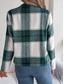 cheap Print Coats-Women&#039;s Casual Jacket Comfortable Breathable Print Casual Plaid Vacation Street Daily Wear Going out Open Front Short Stand Collar Regular Fit Long Sleeve Outerwear Navy Red Green Summer Spring
