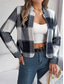 cheap Print Coats-Women&#039;s Casual Jacket Comfortable Breathable Print Casual Plaid Vacation Street Daily Wear Going out Open Front Short Stand Collar Regular Fit Long Sleeve Outerwear Navy Red Green Summer Spring