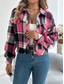 cheap Shirt Jackets-Women&#039;s Shirt Jacket Casual Jacket Comfortable Breathable Buttons Print Casual Plaid Vacation Street Casual Daily Wear Single Breasted Short Stand Collar Regular Fit Long Sleeve Outerwear Pink