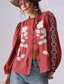 cheap Shirts-Women&#039;s Linen Viscose Shirt Floral Geometric Elegant Bohemia Vintage Long Sleeve Lantern Sleeve Regular Tops Daily Holiday Resort Wear Ruffle Embroidered 81# Original Rust Red-RED Summer Spring