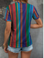 cheap Stripe&amp;Geometric tee-Women&#039;s T Shirt Graphic Geometric Striped Vintage Stylish Classic Short Sleeve V Neck Regular Tops Daily Print Yellow Red Blue Purple Green Summer Spring