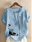 cheap Shirts-Women&#039;s Cotton Linen Shirts Animal Cat Elegant Vintage Tropical Short Sleeve Crew Neck Regular Tops Daily Holiday Vacation Wear Buttons Grass Green White Yellow Army Green Navy Blue Summer Spring