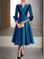 cheap Cocktail Dresses-A-Line Cocktail Dresses Elegant Dress Formal Wedding Guest Tea Length 3/4 Length Sleeve V Neck Satin with Pleats Dresses
