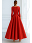 cheap A-Line Evening Dresses-A-Line Floor Length Evening Gown Ball Gown Formal Dress Elegant Silky 3/4 Length Sleeve V Neck Wedding Formal Pocket Stretch Satin with Bow(s)