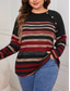 preiswerte T-Shirts in Übergrößen-Damen Übergröße Oberteile Bluse Gestreift Knöpfe Druck Langarm Rundhalsausschnitt Mode Streetwear Lässig Täglich Wochenende Gestrickt Frühling Herbst Schwarz