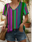 cheap Stripe&amp;Geometric tee-Women&#039;s T Shirt Graphic Geometric Striped Vintage Stylish Classic Short Sleeve V Neck Regular Tops Daily Print Yellow Red Blue Purple Green Summer Spring