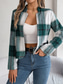 cheap Print Coats-Women&#039;s Casual Jacket Comfortable Breathable Print Casual Plaid Vacation Street Daily Wear Going out Open Front Short Stand Collar Regular Fit Long Sleeve Outerwear Navy Red Green Summer Spring