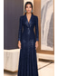 cheap BLACK-Black Tuxedo Dress A-Line Evening Gown Blazer Dress Formal Wedding Floor Length Long Sleeve V Neck Satin Peak Lapel with Stretch Sequin 2025