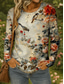 cheap Animals tee-Women&#039;s T Shirt Floral Graphic Bird Vintage Stylish Classic Long Sleeve Crew Neck Round Neck Regular Tops Daily Weekend Print Pink Red Green Spring Fall