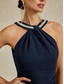 cheap Plain Dress-Women&#039;s Midi Dress Sheath Dress Elegant Wedding Party Wedding Guest Regular Fit Solid Color Sleeveless Halter Neck Off Shoulder Navy Blue Fall Winter