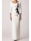 cheap BLACK-Black and White Sheath / Column Evening Gown Elegant Dress Formal Wedding Floor Length 3/4 Length Sleeve Square Neck Stretch Crepe with Floral Beaded Lace 2025