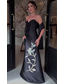 cheap BLACK-Black and White A-Line Evening Gown Laser Cut Flowers Dress Formal Wedding Floor Length Sleeveless Sweetheart Satin with Shawl