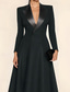 abordables Robes de smoking-Femmes Robe smoking Ligne A Robe haute-basse Satin Élégant Simple manche longue Longueur au sol Revers de pointe Double Boutonnage