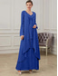 cheap With Jacket-Two Piece Mother of the Bride Dress Formal Wedding Guest Floor Length Long Sleeve V Neck Chiffon with Ruffles Appliques 2025