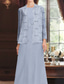 preiswerte Mit Jacke-Paillettenspitze, zweiteiliges A-Linien-Kleid für die Brautmutter, elegant, schlicht, luxuriös, Chiffon, U-Boot-Ausschnitt, Midi-Länge, ärmellos, mit langärmliger Jacke 2025