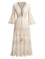 cheap Boho Dress-Women&#039;s Maxi Dress Sundress A Line Dress Vacation Party Birthday Party Going out Beach Solid Color 3/4 Length Sleeve V Neck White Apricot