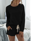 cheap Women’s Short Sets-Women&#039;s Fashion Streetwear Daily Shorts Sets Long Sleeve Crew Neck Plain Drawstring Casual Daily Black Pink Royal Blue Summer Loose Fit