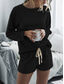cheap Women’s Short Sets-Women&#039;s Fashion Streetwear Daily Shorts Sets Long Sleeve Crew Neck Plain Drawstring Casual Daily Black Pink Royal Blue Summer Loose Fit