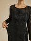 preiswerte abendkleider-Damen Maxikleid Etui-Kleid Elegant Abendgesellschaft Pailletten Netz Normale Passform Einfarbig Langarm Rundhalsausschnitt Schwarz