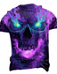 cheap Halloween T shirts-Halloween Men's Skull Optical Illusion 3D T Shirt Short Sleeve T shirt 3D Print Crew Neck Shirt Exaggerated Designer Horror Party Street Casual Red Purple Green Summer Spring All Seasons
