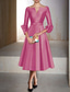 cheap Cocktail Dresses-A-Line Cocktail Dresses Elegant Dress Formal Wedding Guest Tea Length 3/4 Length Sleeve V Neck Satin with Pleats Dresses