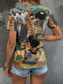ieftine Tricou cu animale-Pentru femei Tricou Imprimeu Grafic Animal Pisica Epocă Stilat Clasic Manșon scurt În V Topuri obișnuite Zilnic Albastru piscină Galben Roz Îmbujorat Mov Portocaliu Vară Primăvară